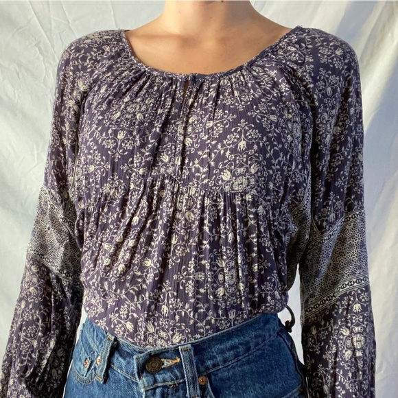 Zara Blue and White Boho Floral Blouse Top - Picture 2 of 3